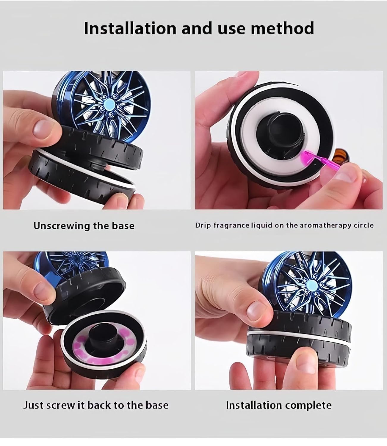 Solar Rotating Car Dashboard Air Freshener – Metal Body Alloy Wheel Hub Design Perfume Diffuser