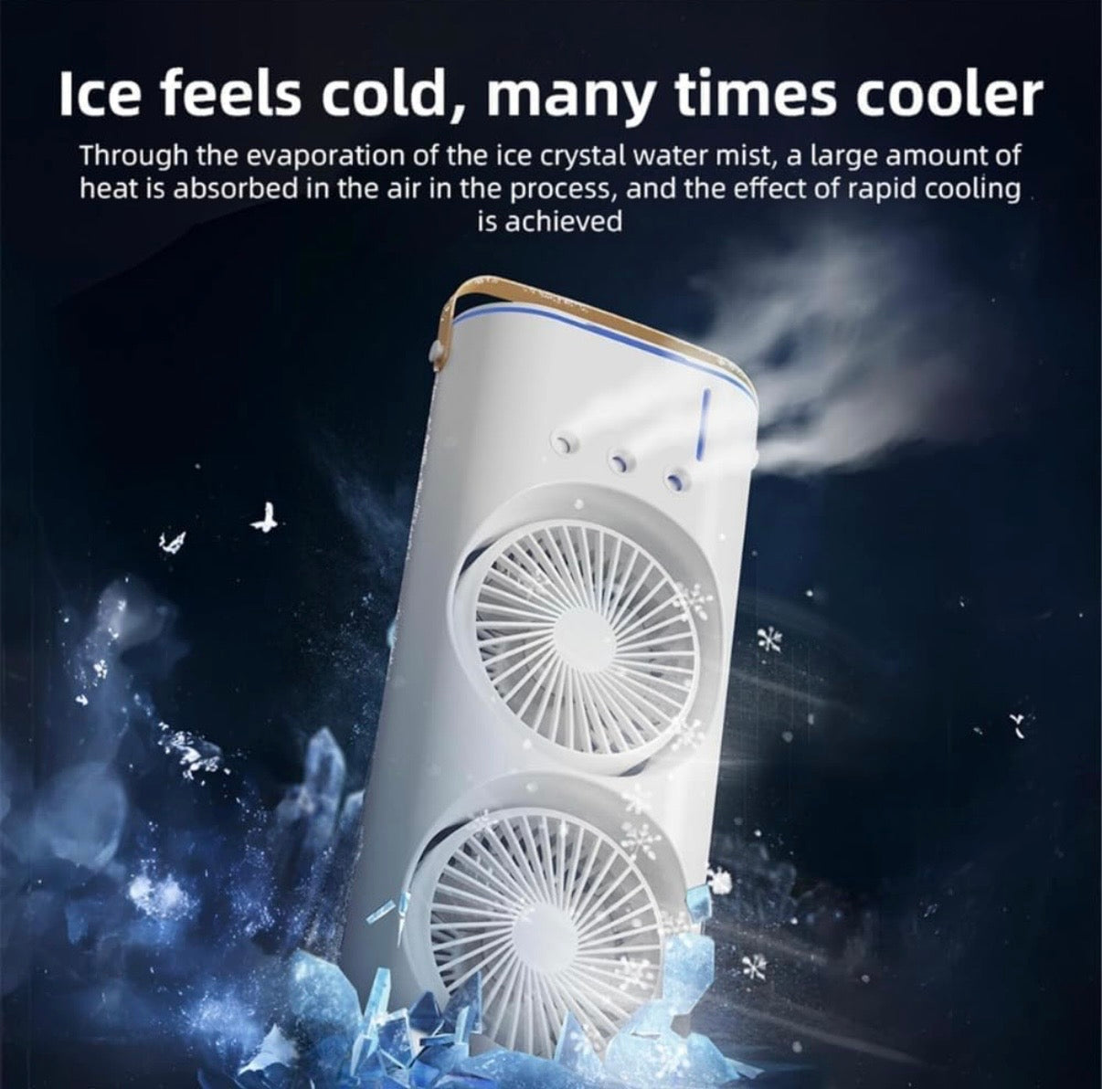 Portable Double Head Mist Air Cooler Fan with Remote Control & RGB Light