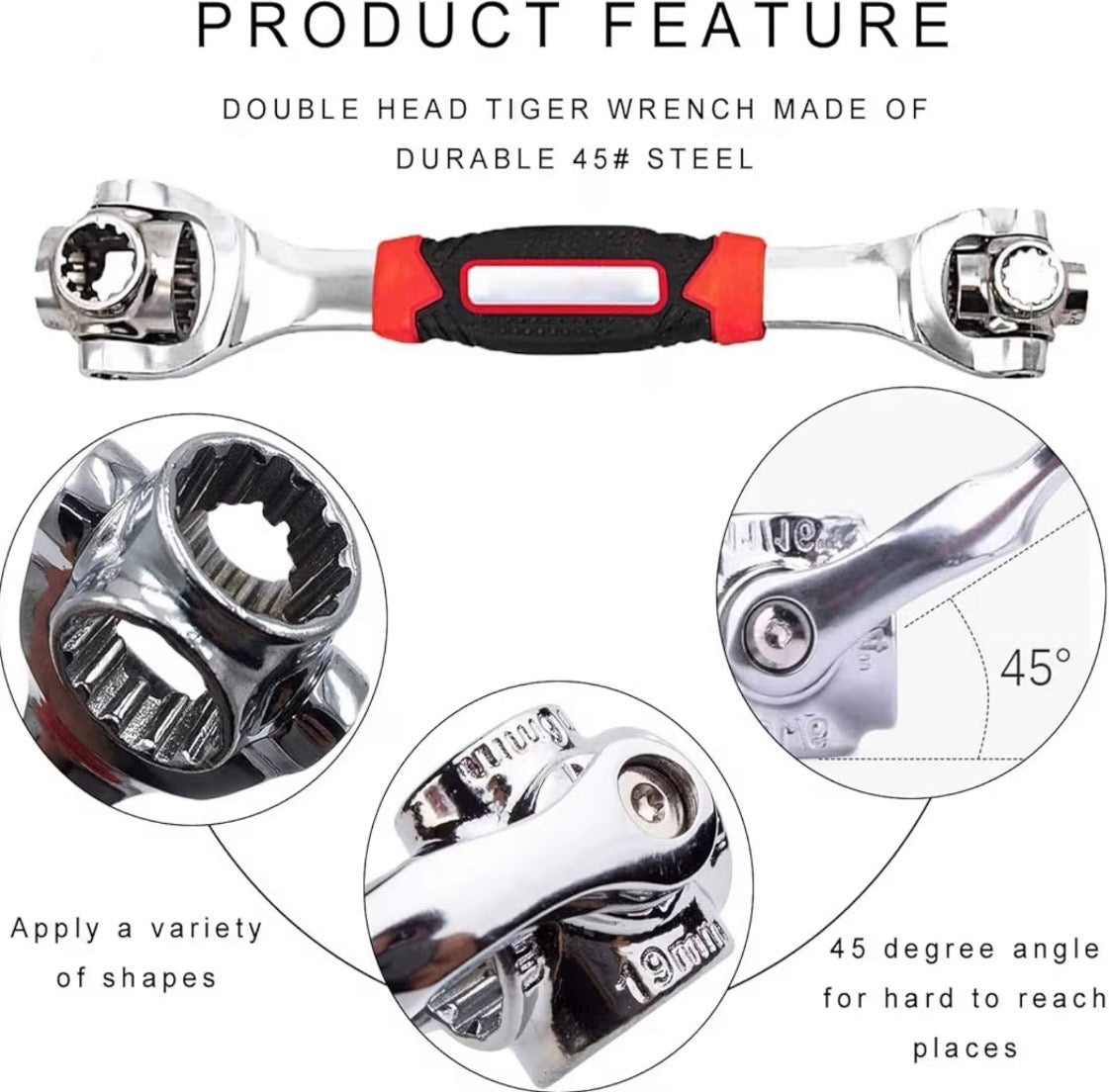 Tiger Wrench 48-in-1 – Professional Multi-Function Universal Socket Wrench with 360° Rotating Heads