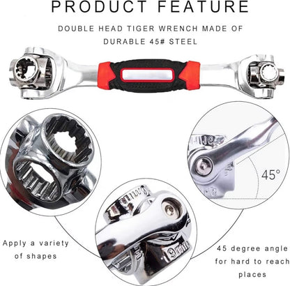Tiger Wrench 48-in-1 – Professional Multi-Function Universal Socket Wrench with 360° Rotating Heads