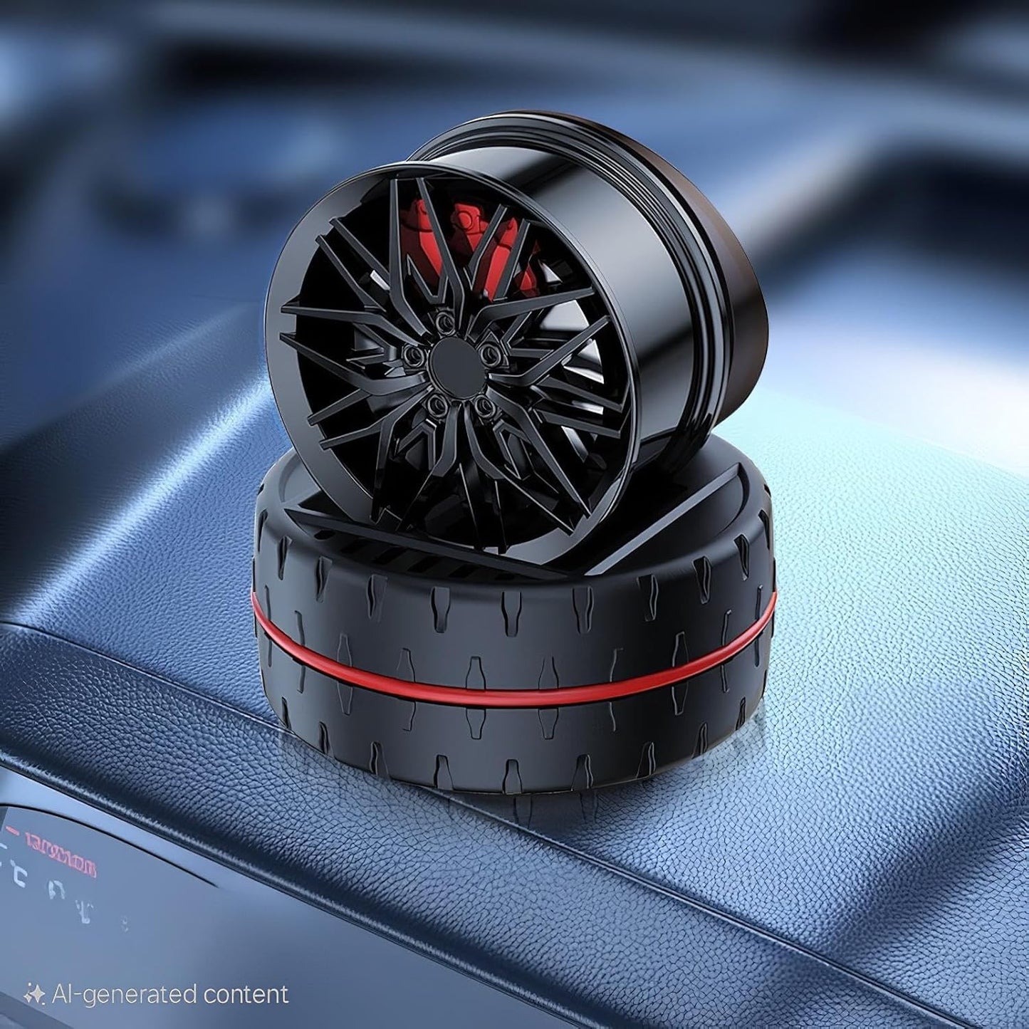 Solar Rotating Car Dashboard Air Freshener – Metal Body Alloy Wheel Hub Design Perfume Diffuser
