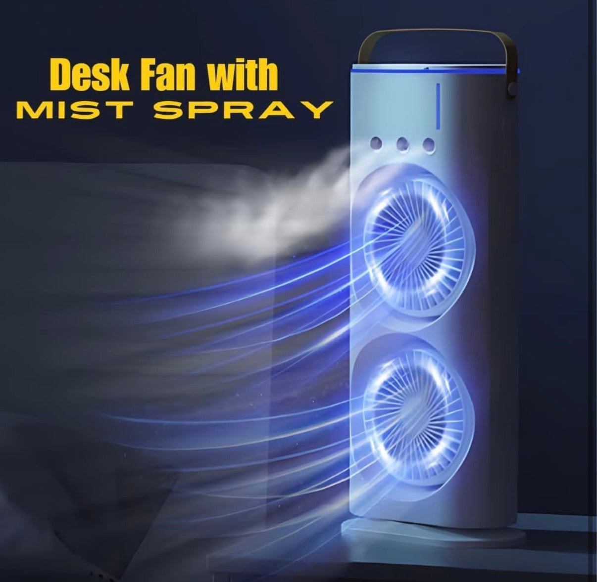 Portable Double Head Mist Air Cooler Fan with Remote Control & RGB Light