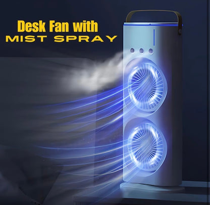 Portable Double Head Mist Air Cooler Fan with Remote Control & RGB Light