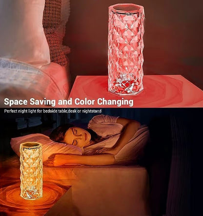 Crystal Rose Diamond Table Lamp – 16 Color Changing LED Touch & Remote Night Lamp (USB Rechargeable)