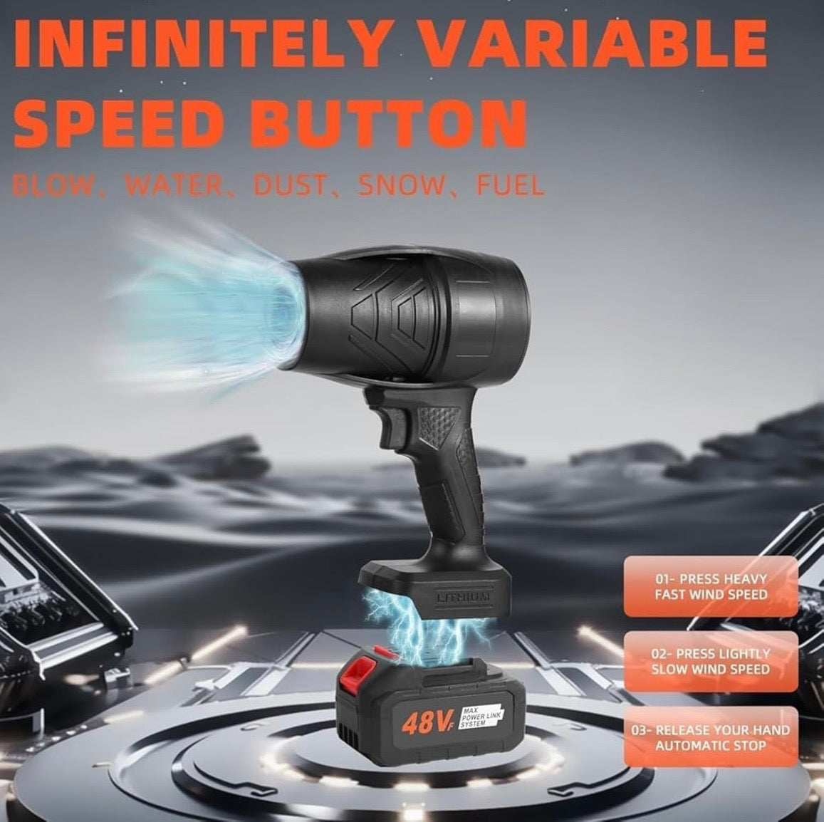 48V Cordless Electric Jet Fan – Ultra-Powerful High-Velocity Portable Turbo Blower