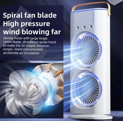Portable Double Head Mist Air Cooler Fan with Remote Control & RGB Light