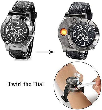 LED Lighter Watch for Men – USB Rechargeable Flameless Windproof Digital Watch