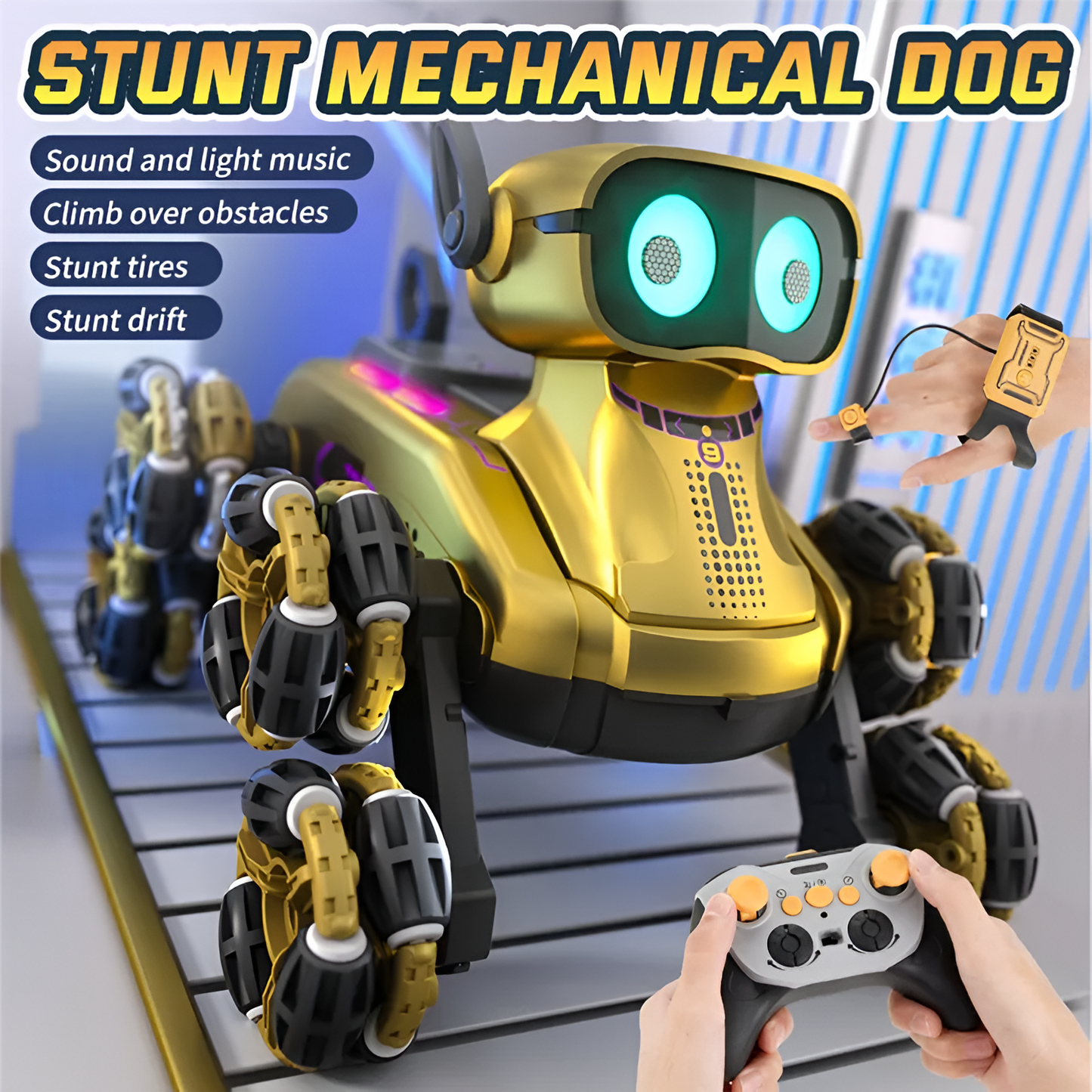 Stunt Mechanical Dog Toy – Remote Control Robot Dog with Sound & Light, Obstacle Climbing, Drift & Stunt Wheels