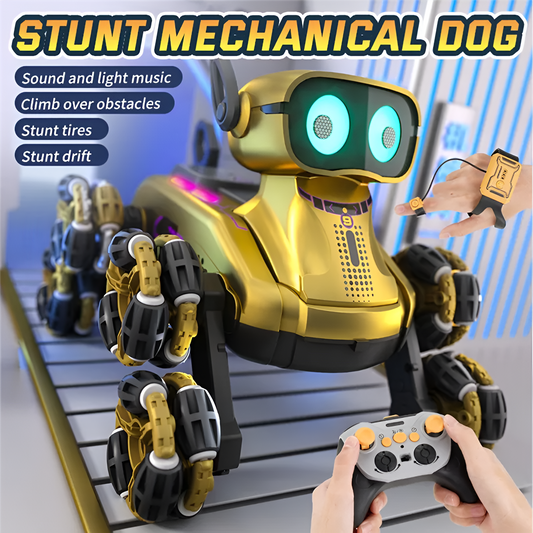 Stunt Mechanical Dog Toy – Remote Control Robot Dog with Sound & Light, Obstacle Climbing, Drift & Stunt Wheels