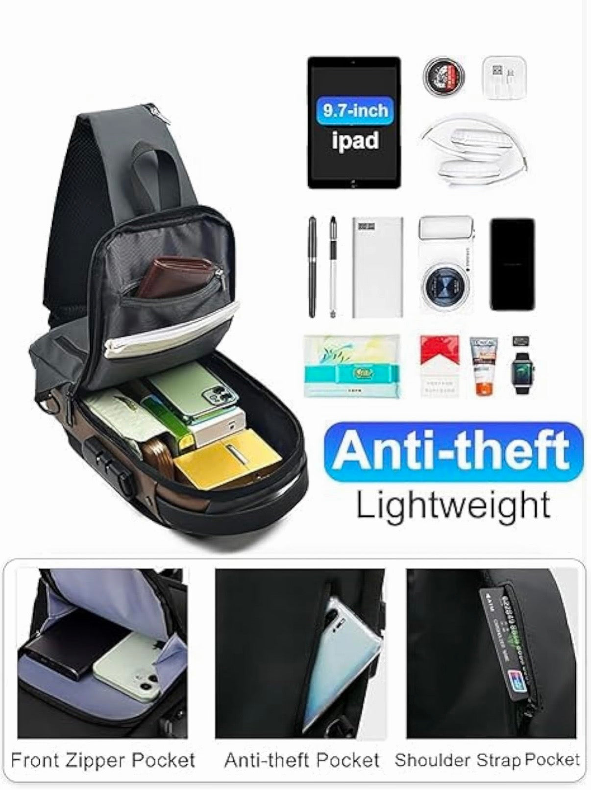 Waterproof Polyester Slim Unisex Crossbody Sling Bag Chest Backpack Men's Shoulder Bag