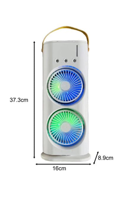 Portable Double Head Mist Air Cooler Fan with Remote Control & RGB Light