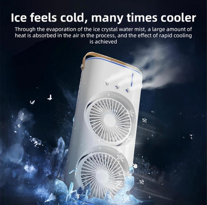 Portable Double Head Mist Air Cooler Fan with Remote Control & RGB Light