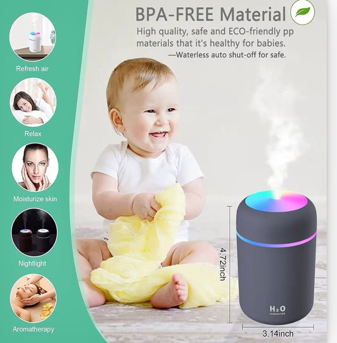 Ultrasonic Cool Mist Humidifier with LED Night Light | Silent Air Moisturizer for Home & Office