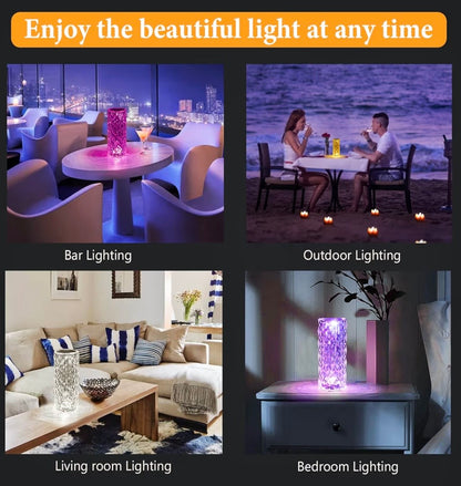 Crystal Rose Diamond Table Lamp – 16 Color Changing LED Touch & Remote Night Lamp (USB Rechargeable)