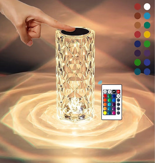 Crystal Rose Diamond Table Lamp – 16 Color Changing LED Touch & Remote Night Lamp (USB Rechargeable)